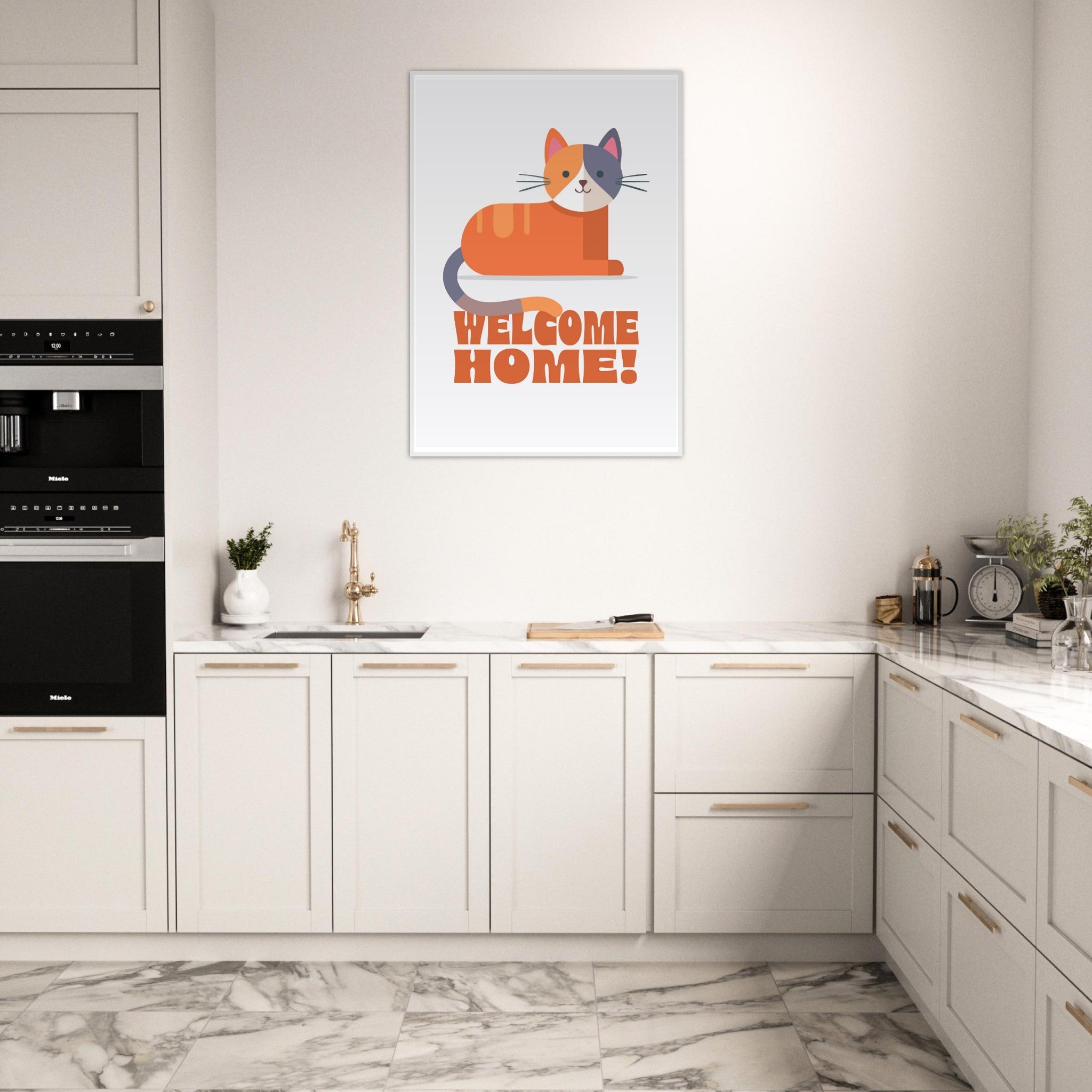 'Welcome Home!' (Cat) - Premium Matte Paper Wooden Framed Poster