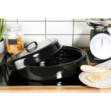 42cm Black Enamel Self Basting Roaster with Rack | Carvara
