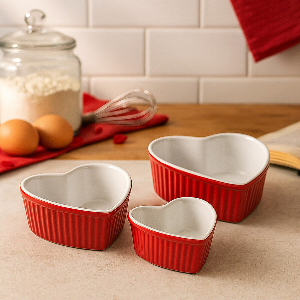 Red Set of 3 Heart Shape Oven Dishes | Amour