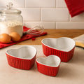 Red Set of 3 Heart Shape Oven Dishes | Amour