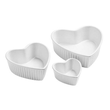 White Set of 3 Heart Shape Oven Dishes | Amour