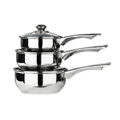 Set of 3 Stainless Steel Saucepans with Glass Lids | Crosse