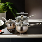 Set of 3 Stainless Steel Saucepans with Glass Lids | Crosse