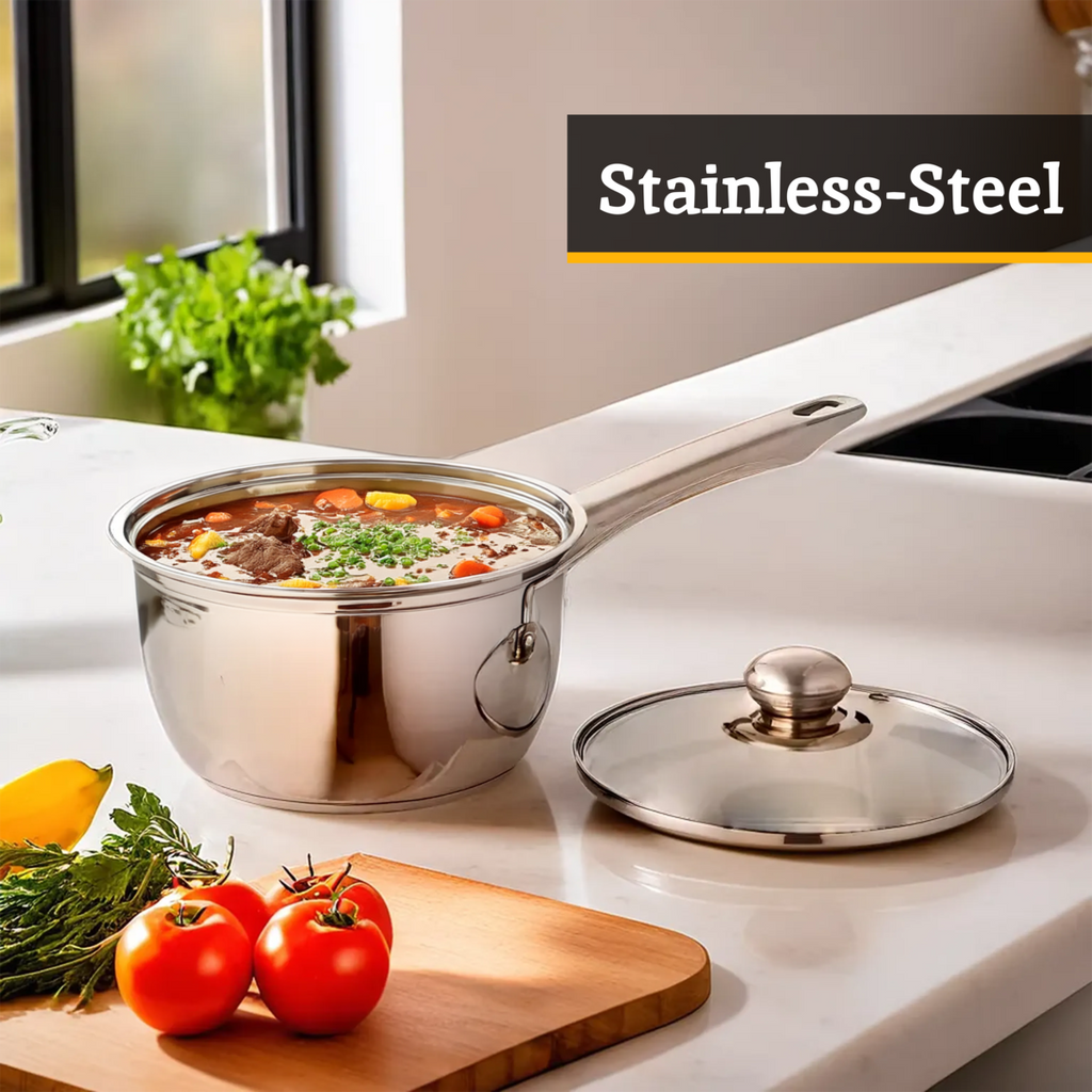 Set of 3 Stainless Steel Saucepans with Glass Lids | Crosse
