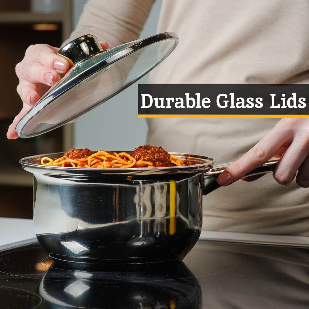Set of 3 Stainless Steel Saucepans with Glass Lids | Crosse