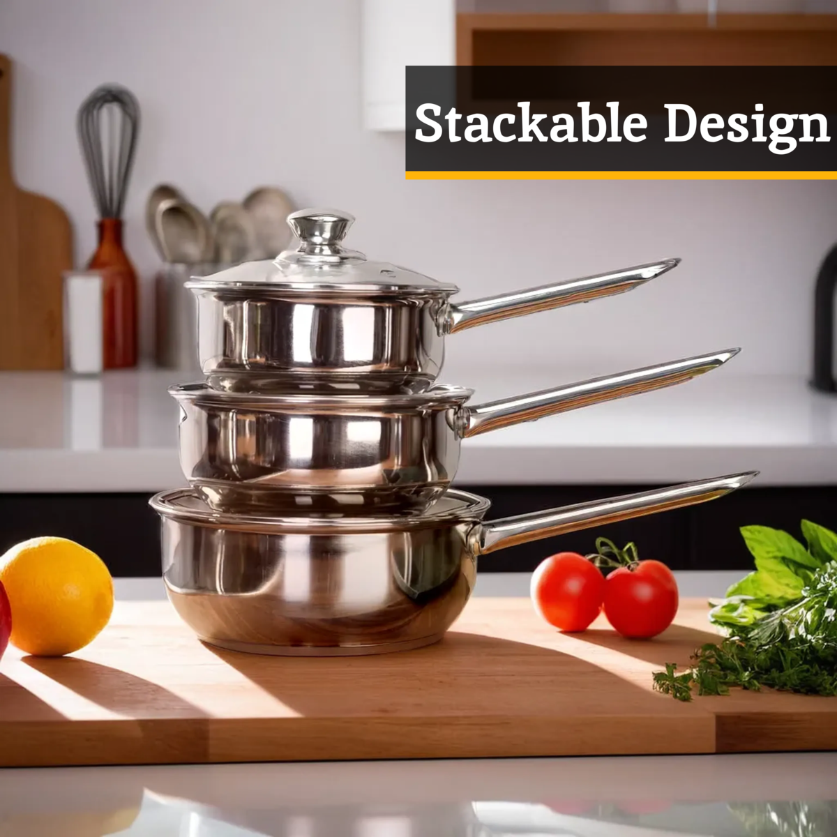 Set of 3 Stainless Steel Saucepans with Glass Lids | Crosse