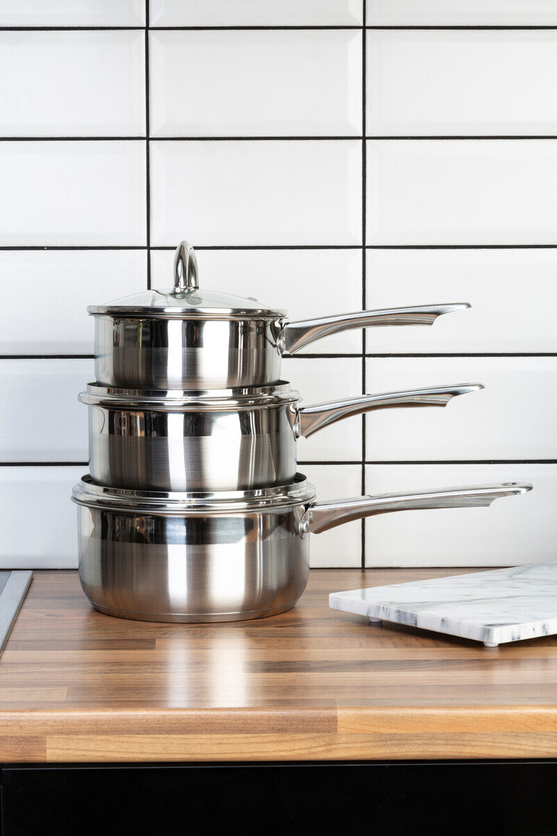 Set of 3 Stainless Steel Saucepan with Lids | Crosse