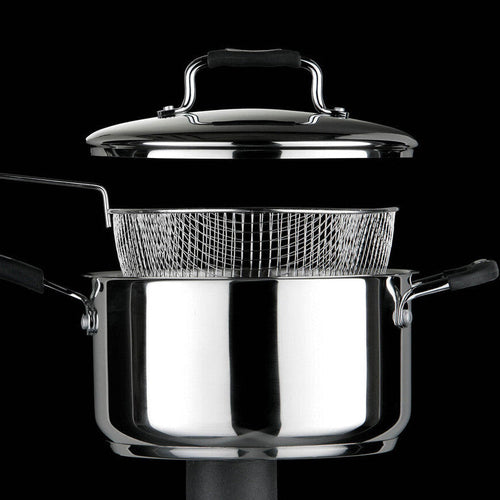 22 Cm Stainless Steel Chip Pan with Glass Lid and Wire Basket | Tenzo