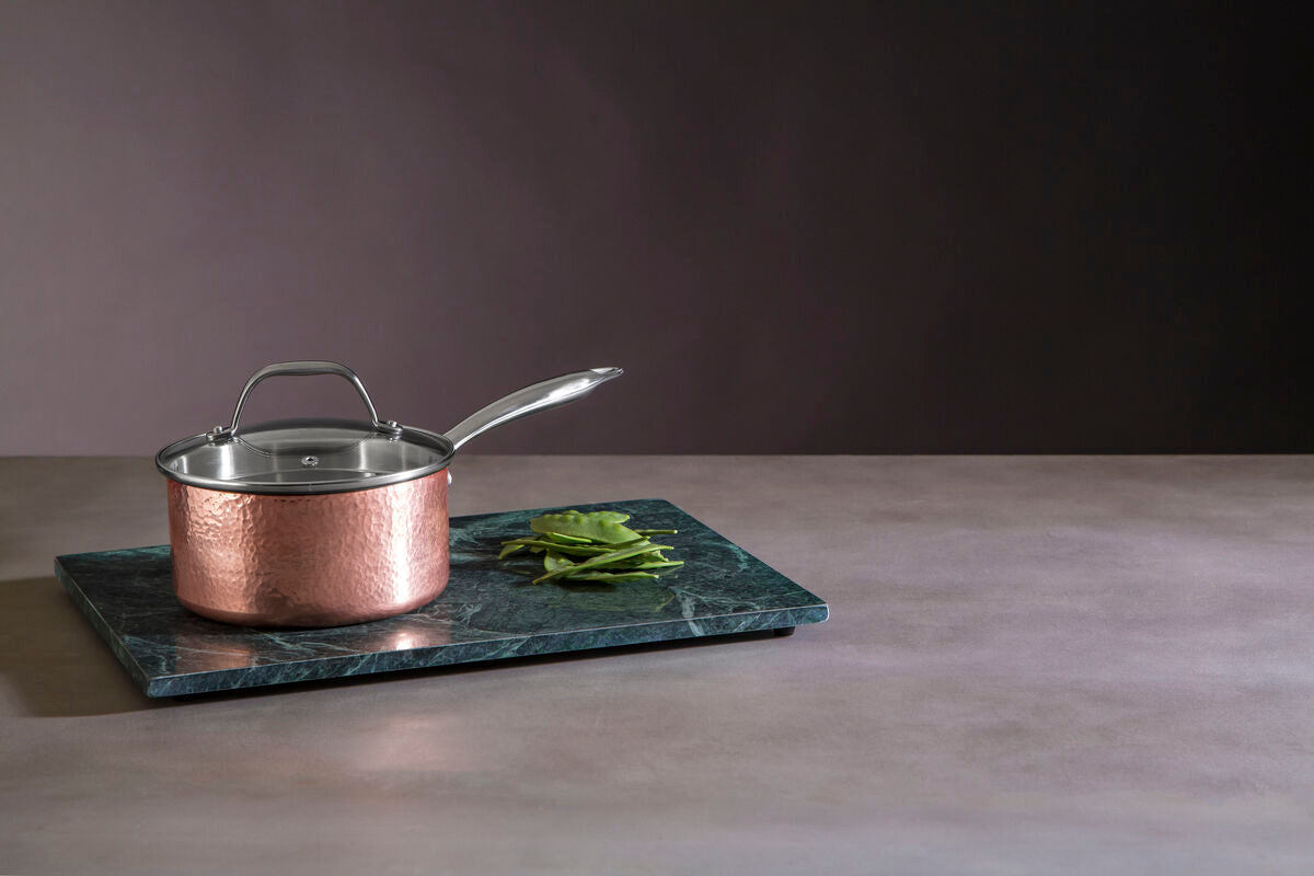 Small 16 Cm Hammered Copper Finish Saucepan with Lid | Minerva