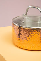 Small 16 Cm Hammered Copper Finish Saucepan with Lid | Minerva