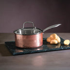Minerva Medium 18 cm Hammered Copper Finish Saucepan with Lid