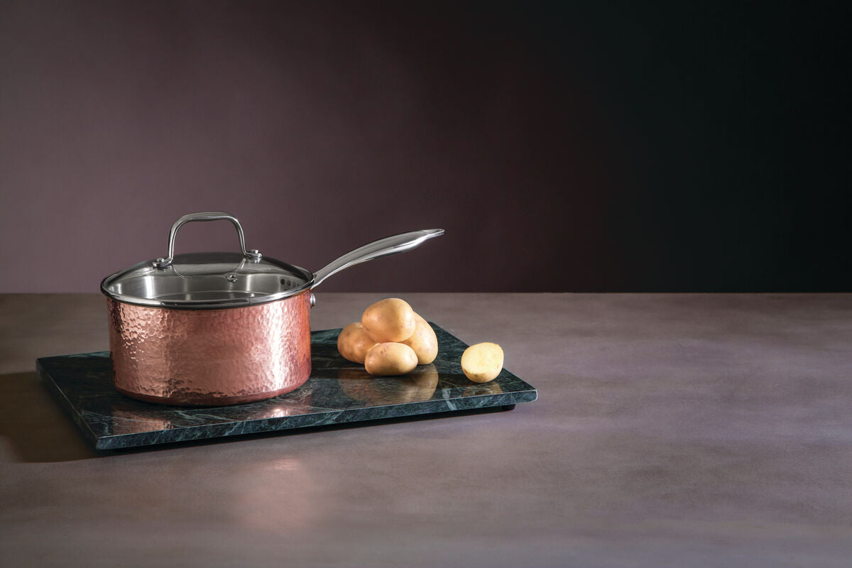 Minerva Medium 18 cm Hammered Copper Finish Saucepan with Lid
