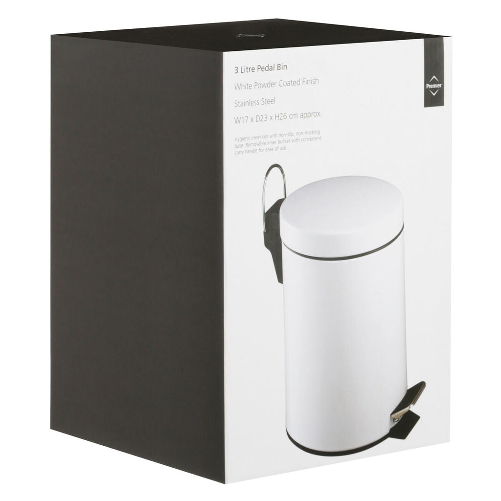White 3 Litre Pedal Bin | Parker