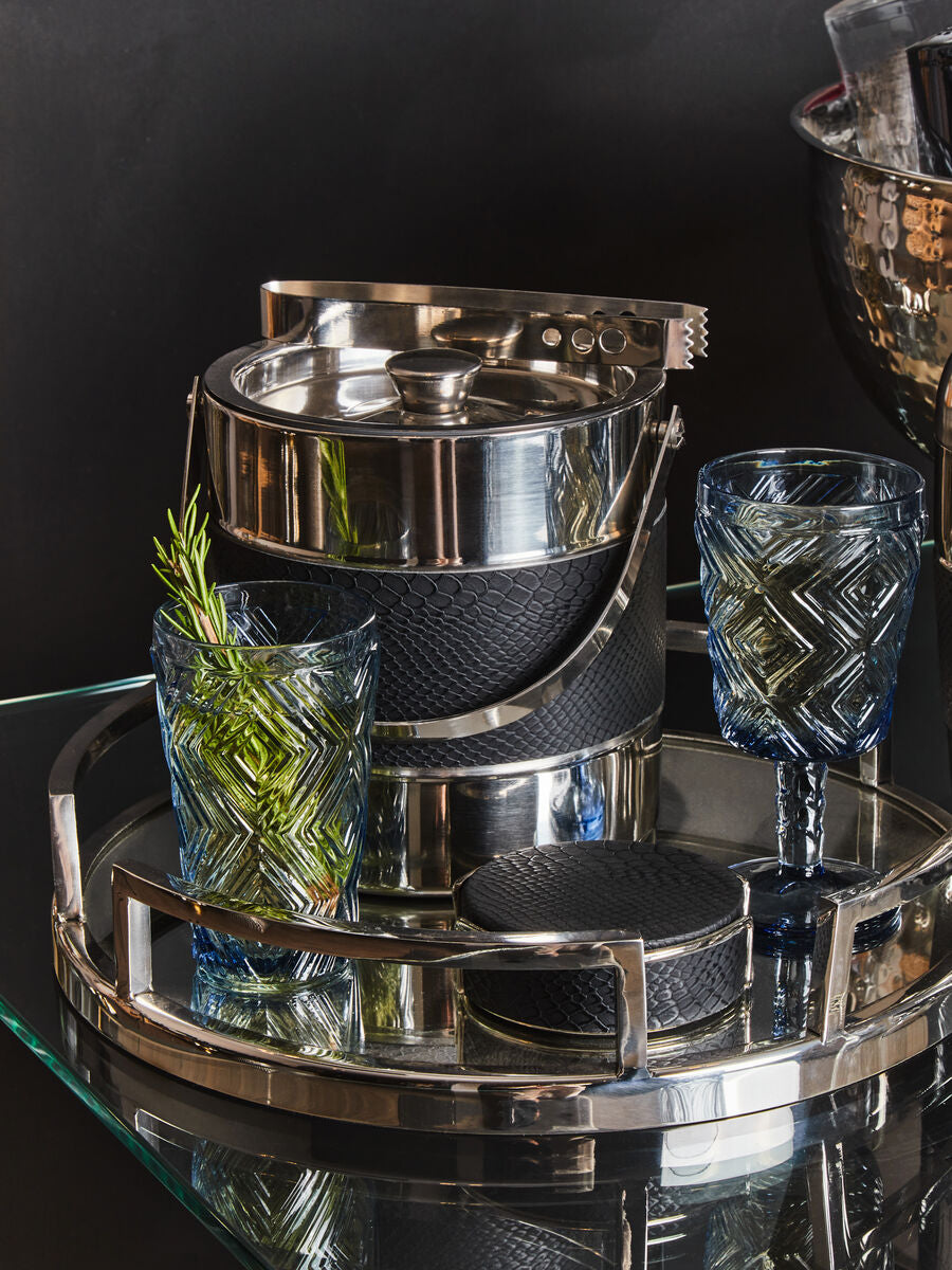 Silver Finish Ice Bucket with Tongs | Mixology