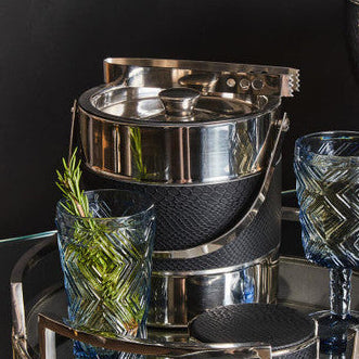 Silver Finish Ice Bucket with Tongs | Mixology