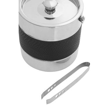 Silver Finish Ice Bucket with Tongs | Mixology