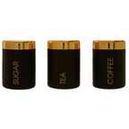 Set of 3 Black Enamel Tea Coffee and Sugar Canisters | Liberty