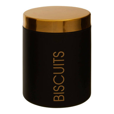 Black Enamel Biscuit Canister with Gold Lid | Liberty