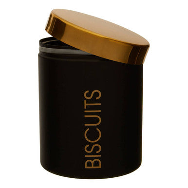 Black Enamel Biscuit Canister with Gold Lid | Liberty