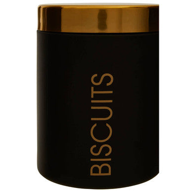 Black Enamel Biscuit Canister with Gold Lid | Liberty