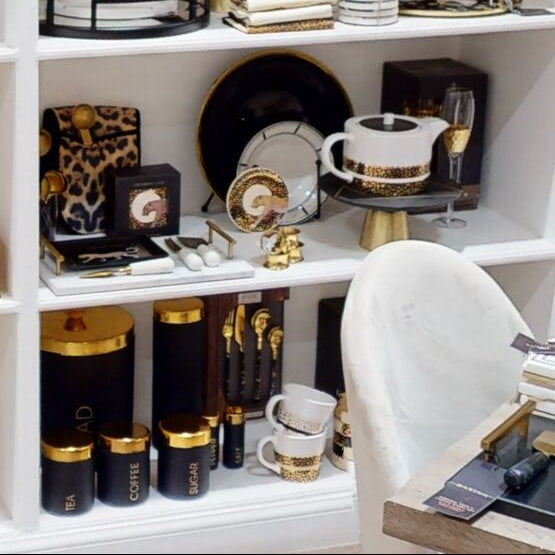 Black Enamel Pasta Canister with Gold Lid | Liberty