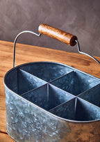 6 Compartment Oval Galvanised Steel Caddy | Drummond