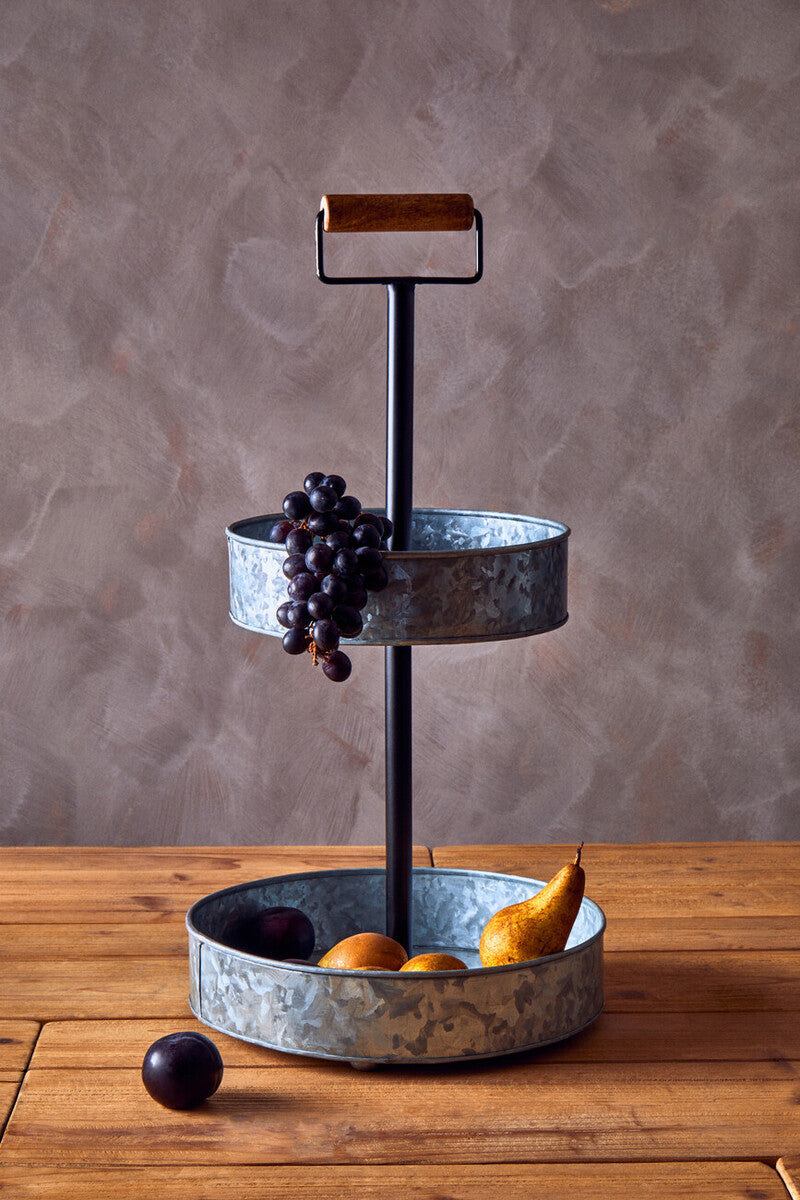 Drummond Two Tier Galvanised Steel Cake Stand With Handle