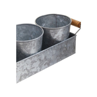 Set of 3 Galvanised Steel Flower or Herb Pots with Tray | Drummond