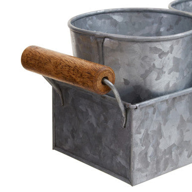 Set of 3 Galvanised Steel Flower or Herb Pots with Tray | Drummond