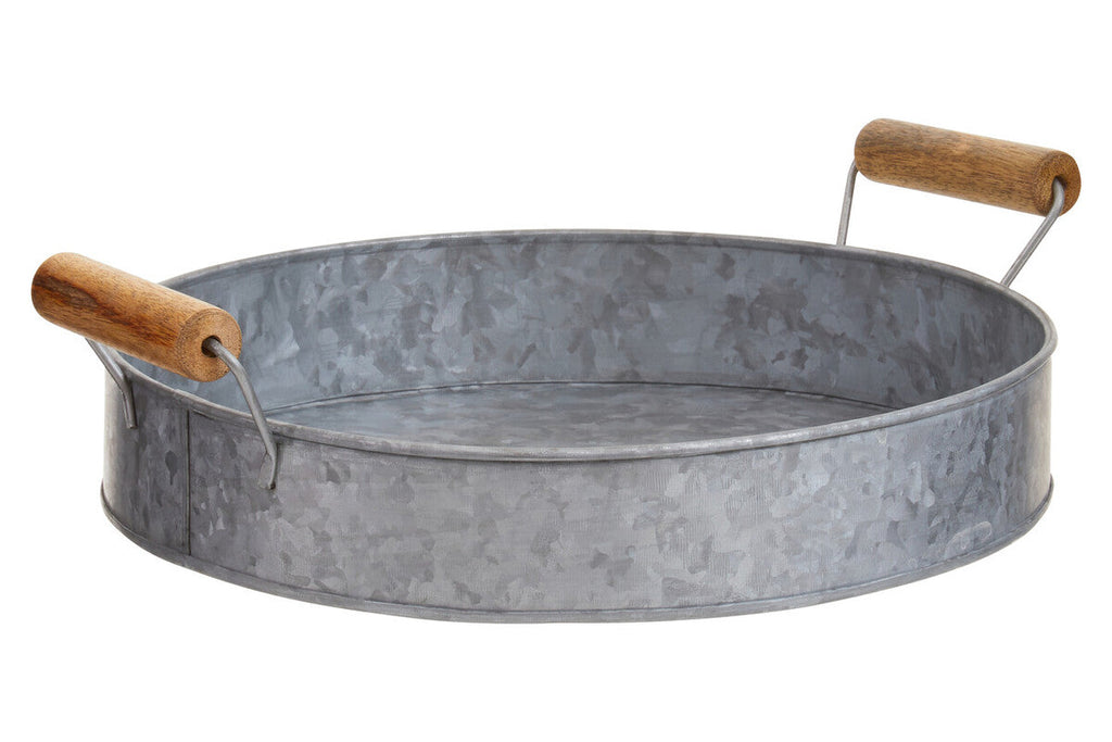Round Galvanised Steel Tray with Wood Handles | Drummond