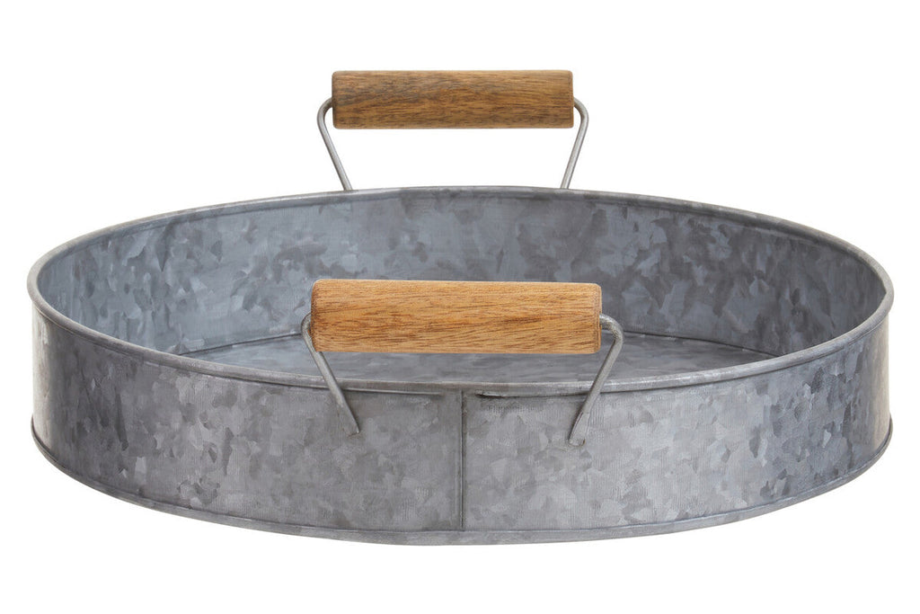 Round Galvanised Steel Tray with Wood Handles | Drummond