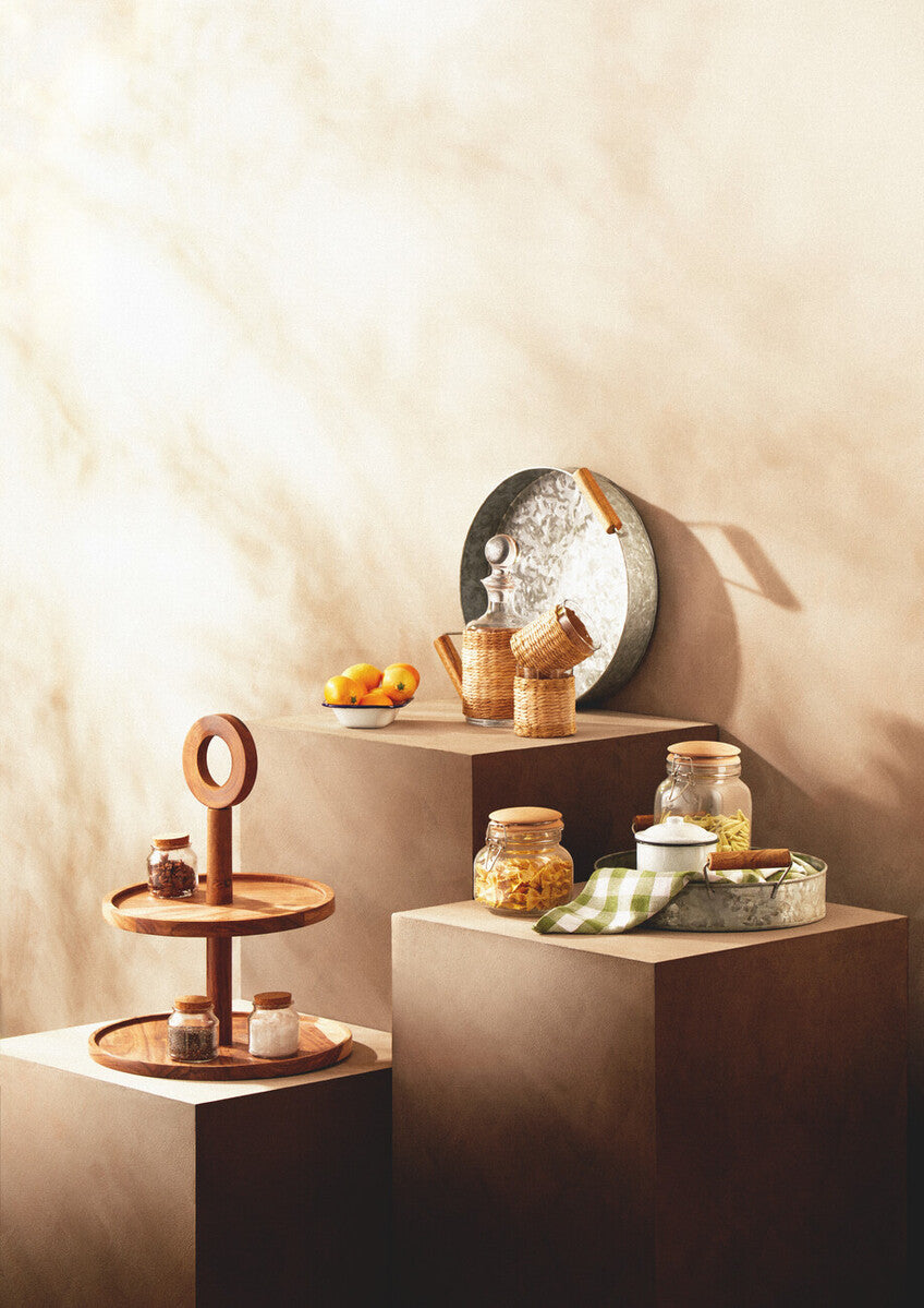Round Galvanised Steel Tray with Wood Handles | Drummond