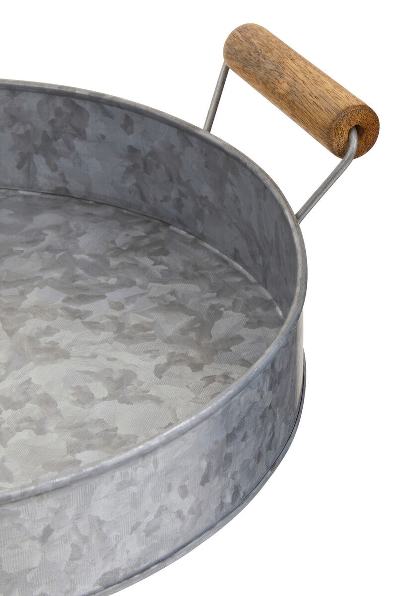 Round Galvanised Steel Tray with Wood Handles | Drummond