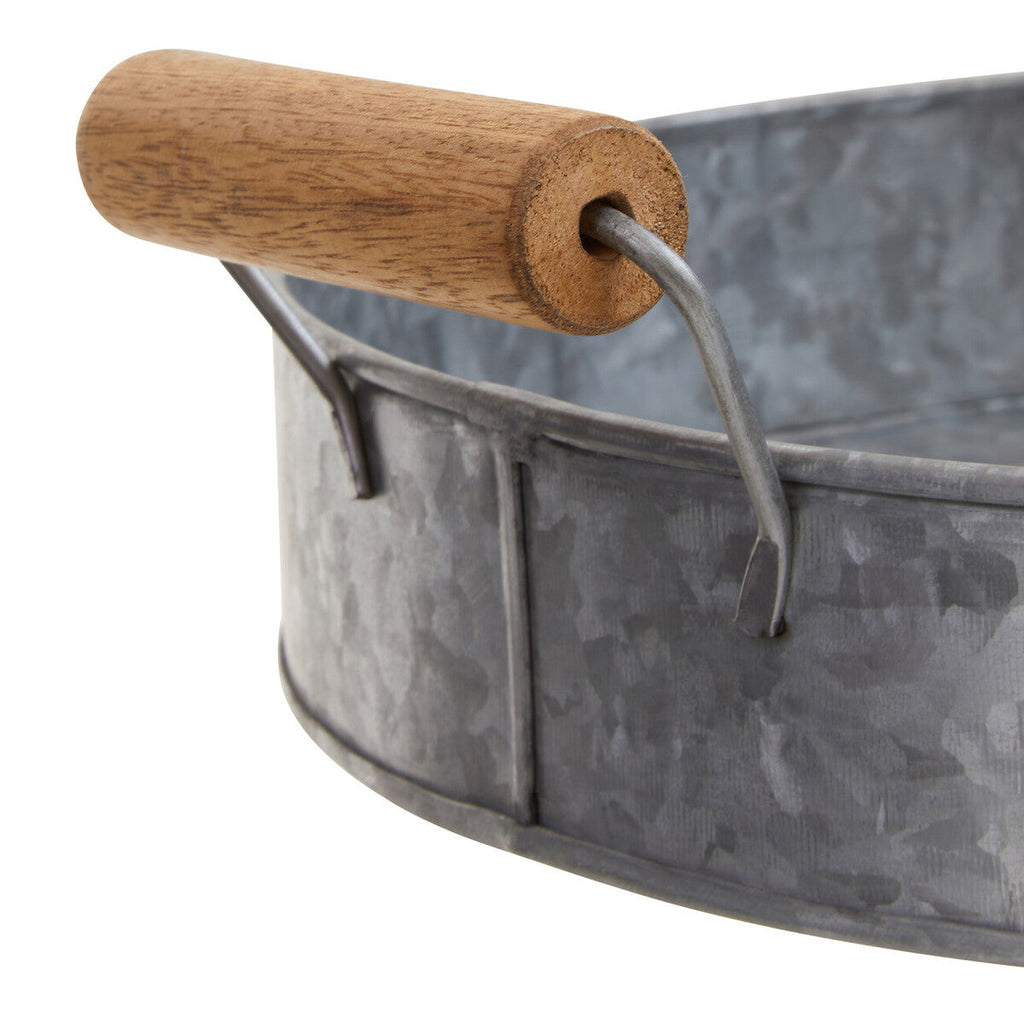 Round Galvanised Steel Tray with Wood Handles | Drummond