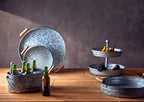 Galvanised Steel Round Tray with Wood Handles | Drummond