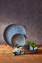 Galvanised Steel Round Tray with Wood Handles | Drummond