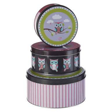 Set of Three Happy Owls Storage Tins | Paice
