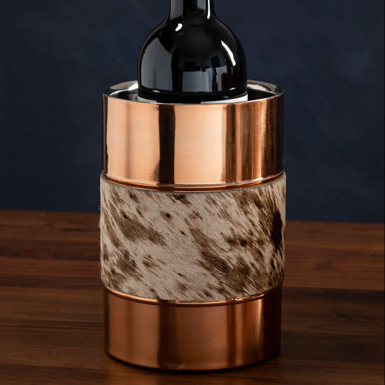Copper Finish and Hair on Leather Wine Cooler | Albany