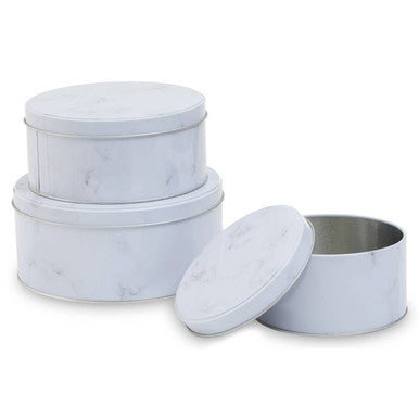 Set of Three White Marble Effect Storage Tins | Paice