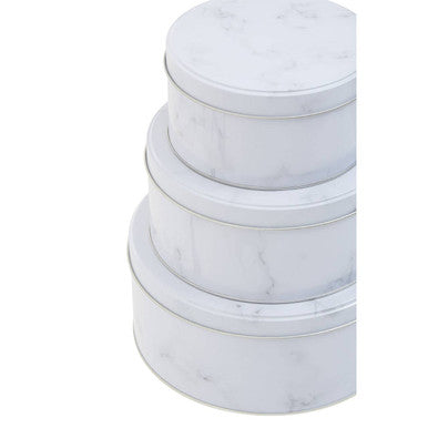 Set of Three White Marble Effect Storage Tins | Paice
