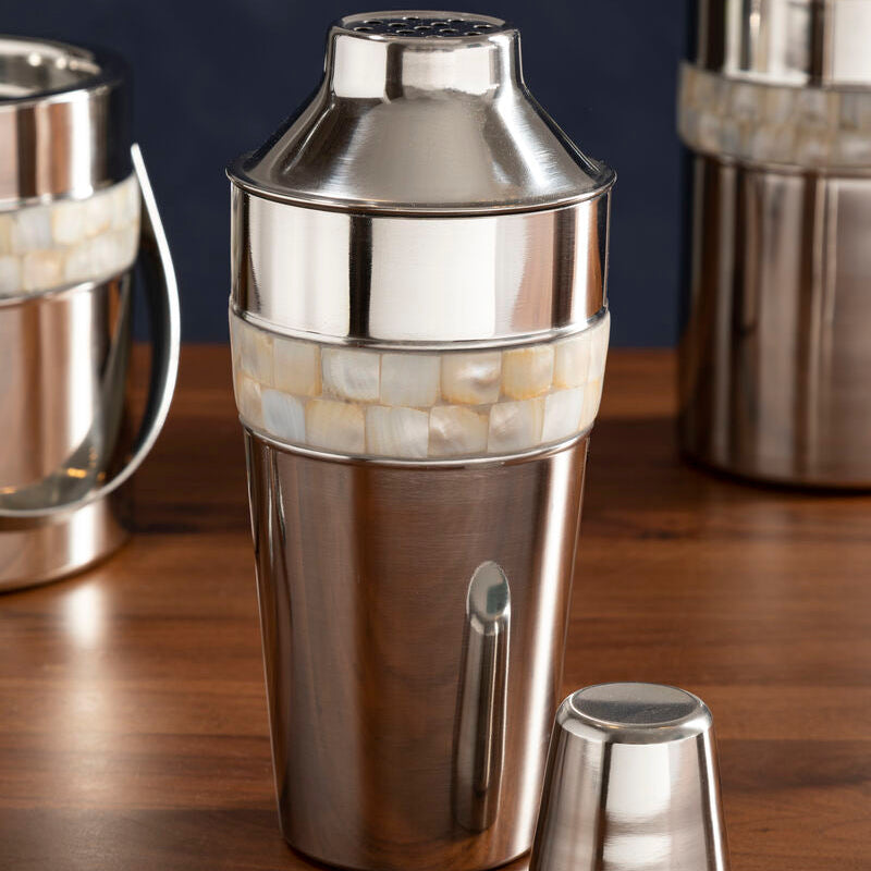 Silver Cocktail Shaker with Mother of Pearl Inlay | Mixology