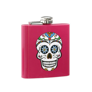 Pink Hip Flask Skull Design | Auden
