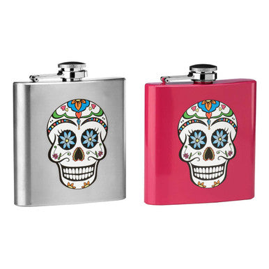 Pink Hip Flask Skull Design | Auden