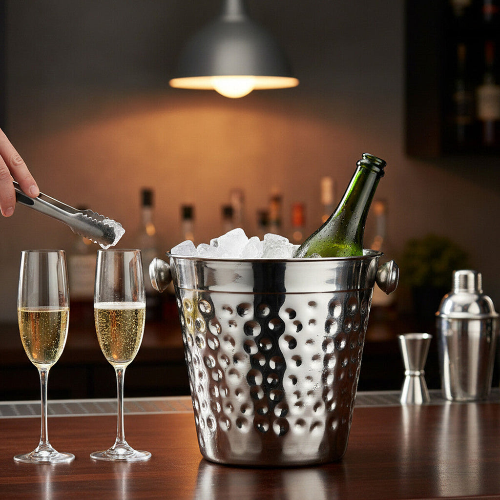 Hammered Effect Stainless Steel Ice Bucket | Mixology