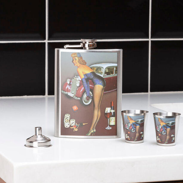 Pinup Hip 8Oz 2 Cups Flask Set