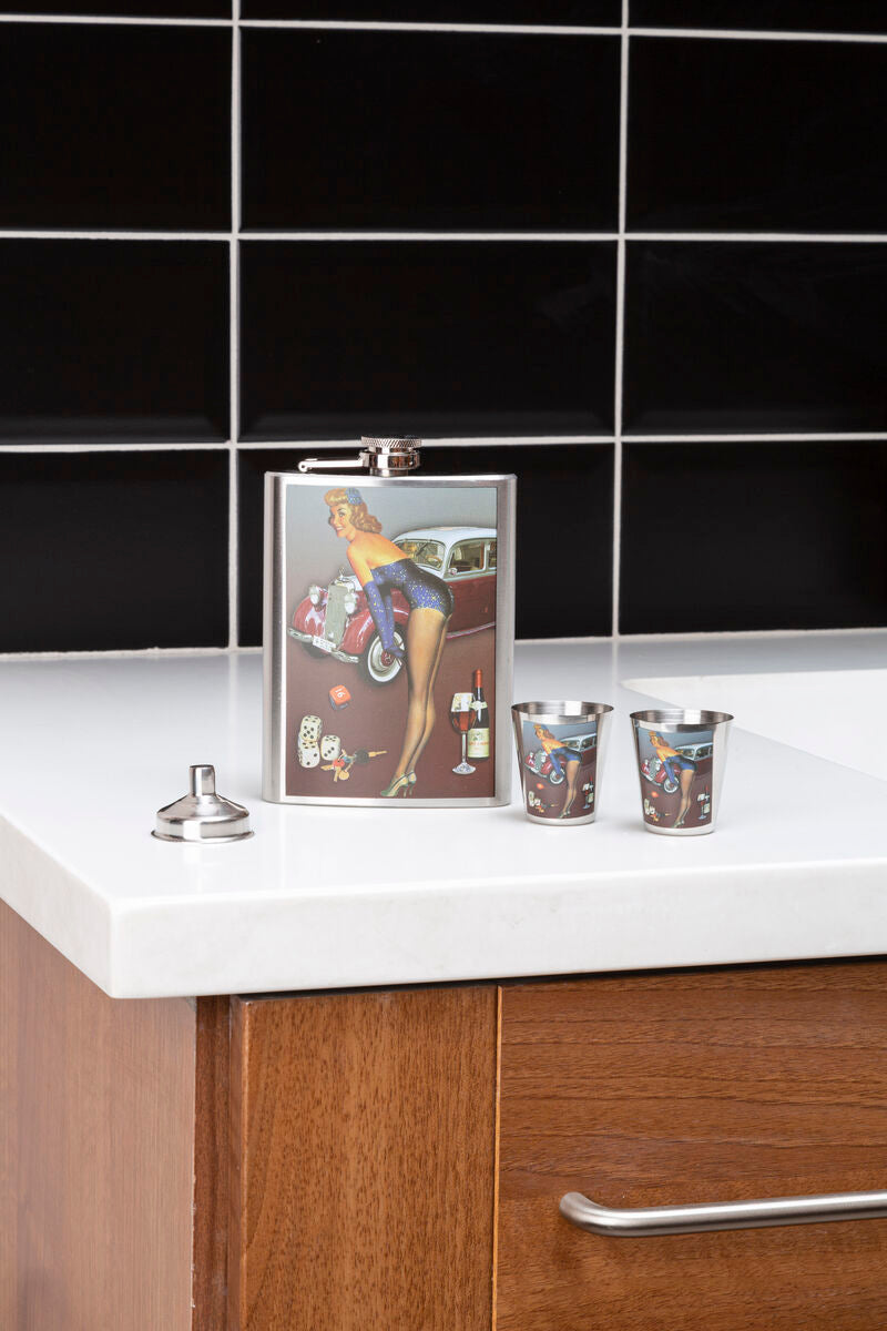 Pinup Hip 8Oz 2 Cups Flask Set