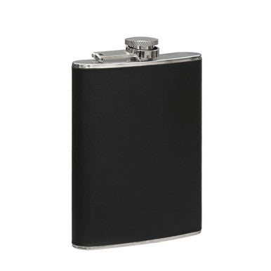 Black Leather Effect Stainless Steel Hip Flask Set | Black Hip Flask