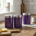 Purple Enamel Tea Coffee And Sugar Set
