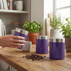 Purple Enamel Tea Coffee And Sugar Set