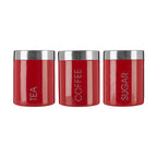 Red Enamel Tea Coffee And Sugar Set
